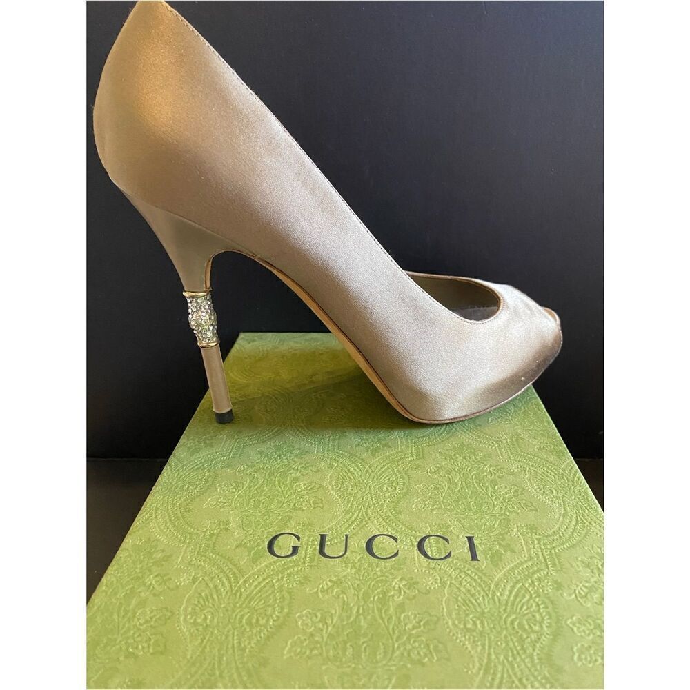 🛍️ Gucci Authentic Satin Crystal-Embellished Peep-Toe Heels